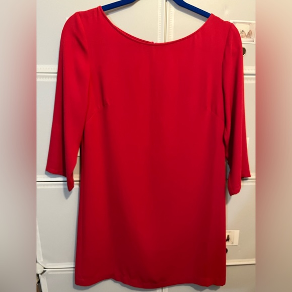 NWOT-LEITH MINI SHIFT BOATNECK DRESS W/KEY HOLE BACK SZ: XS & COLOR IS PINK/RED - Picture 5 of 10